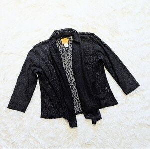 Ruby Rd. Black Leopard Lace Sheer Open Front Cardigan Size Petite Small